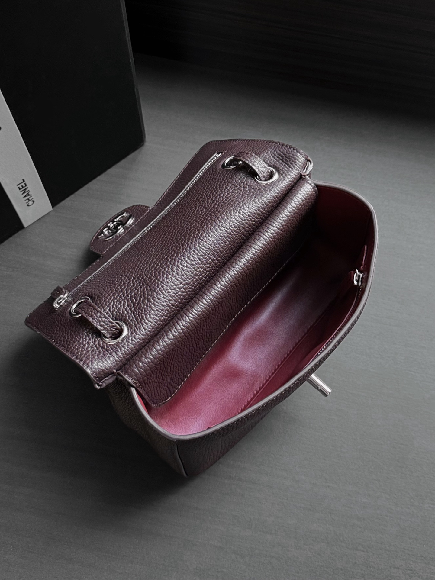 Ch*el mini flap bag coffee silver hardware as6573 13x20x6cm