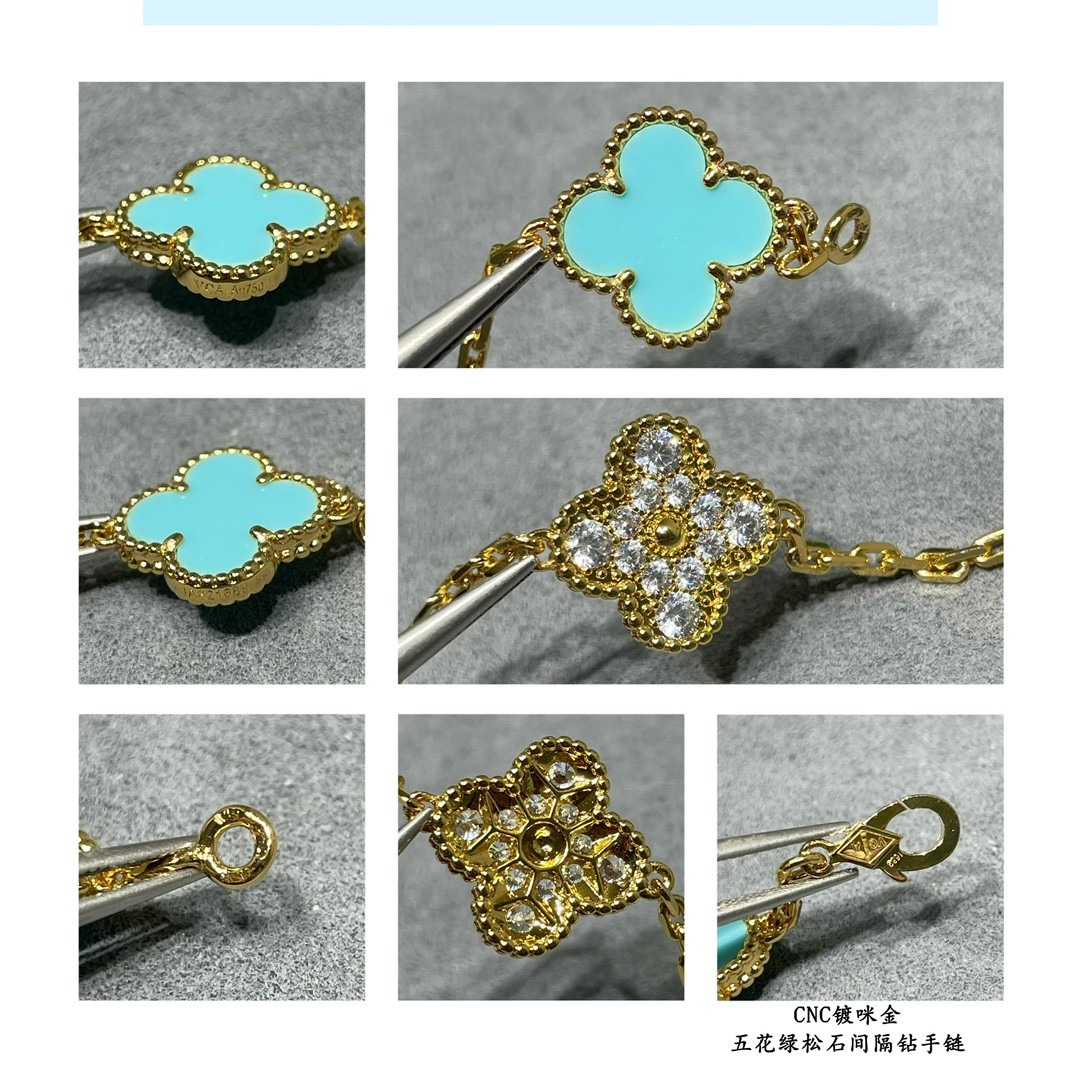 v*n cl*f & arpels turquoise interval Di*m*nd five-flower four-leaf clover bracelet