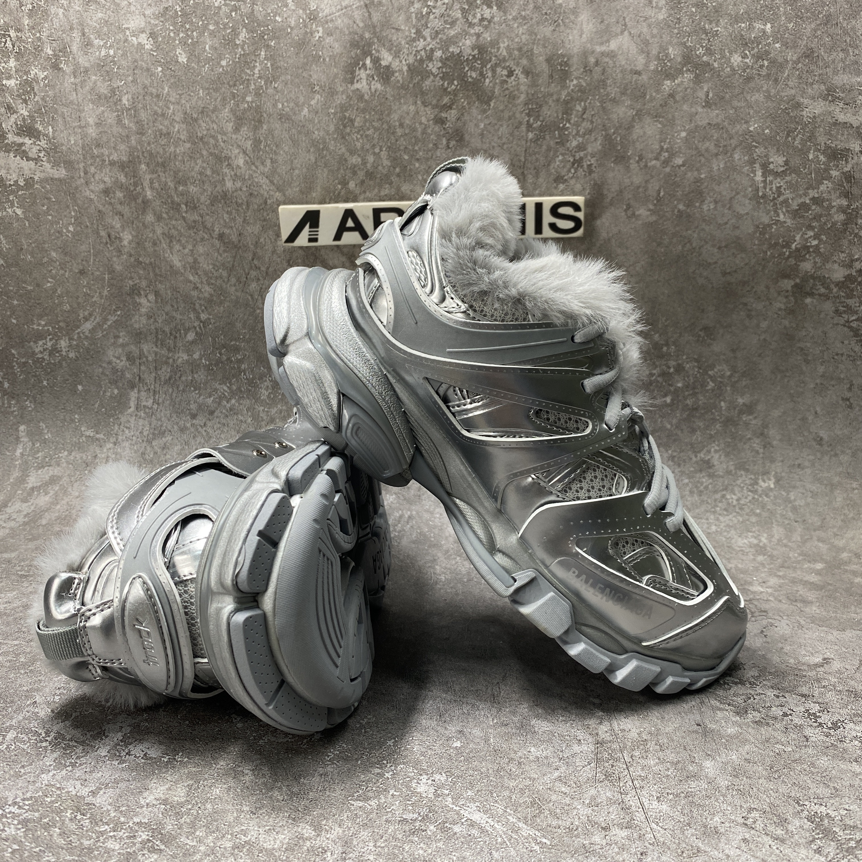 Balenciga Track Sneaker Silver Fur
