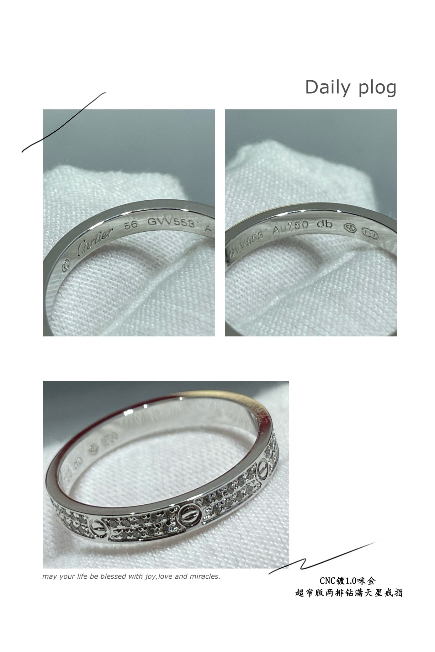ca*t*er narrow version double-row Di*m*nd full pave ring