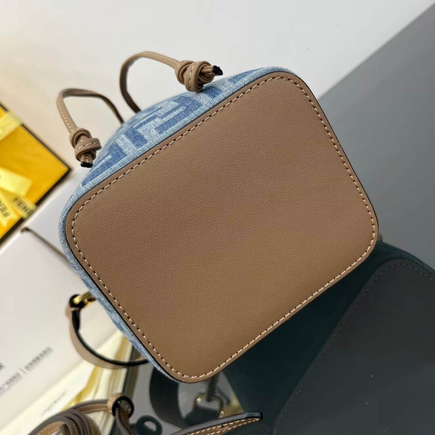 F**di mon tresor mini ff denim fabric bucket bag 18x12x10cm