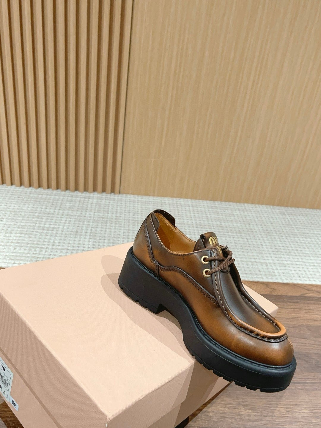 UA Miu Miu Laced Fumé Leather Loafers