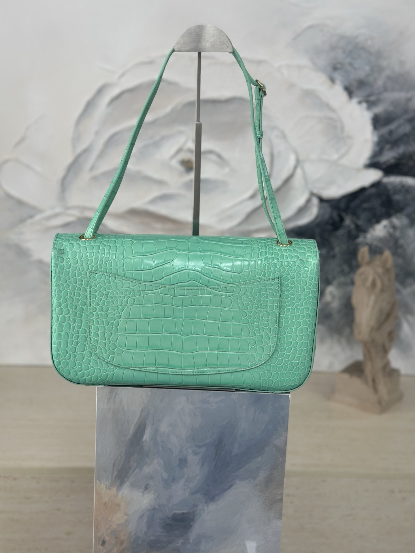 Ch*el maxi flap bag glacier blue gold hardware as6231 19.5x32x10cm