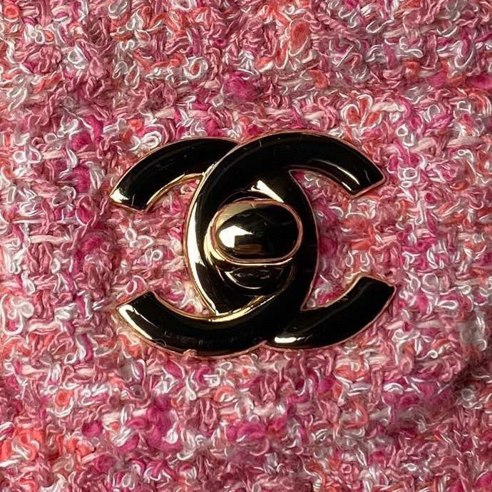 Ch*el classic 11.12 handbag tweed & gold-tone metal 6 × 9.9 × 2.5 in