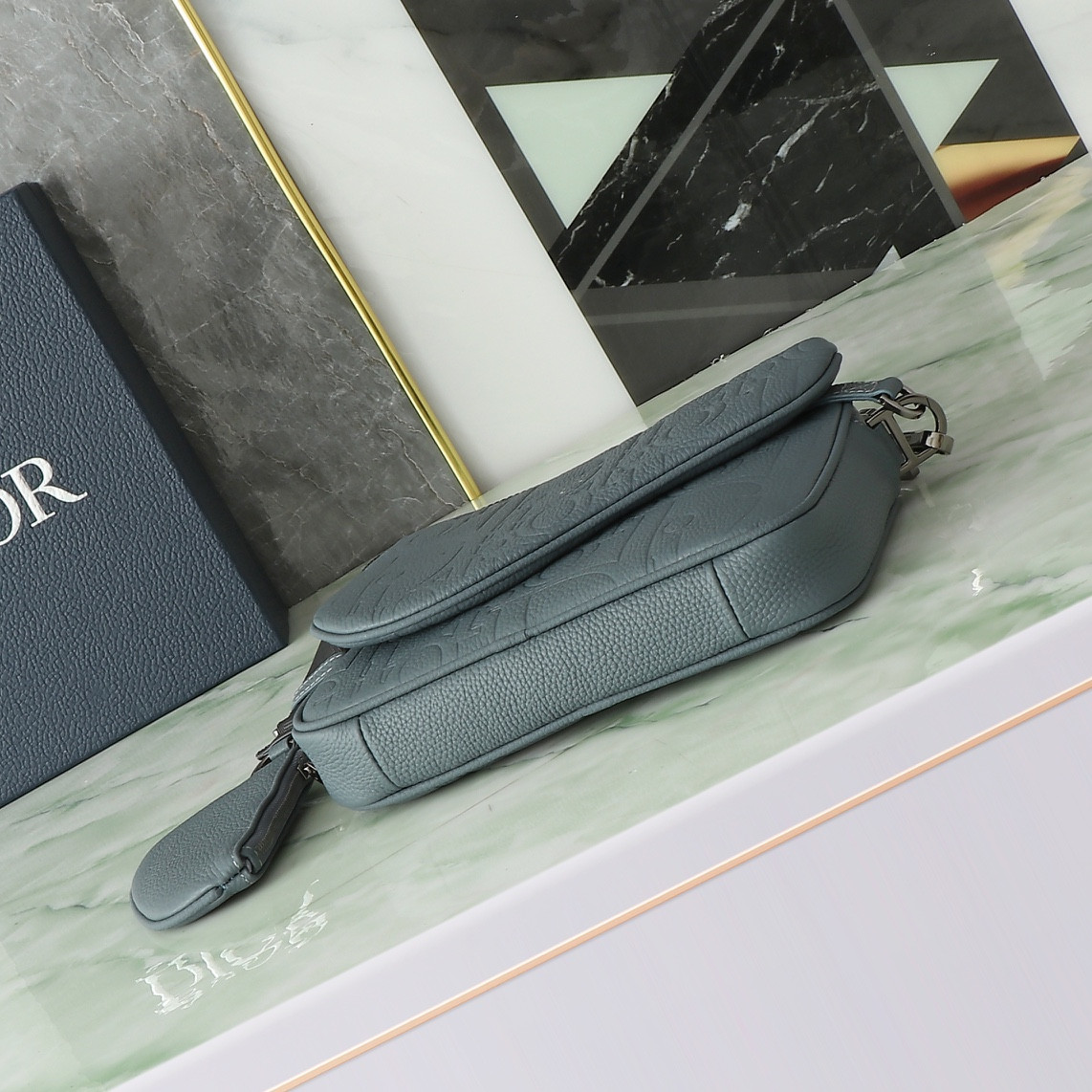 D*or saddle triple pouch deep gray D*or gravity leather and deep gray grained calfskin 23x16x4cm
