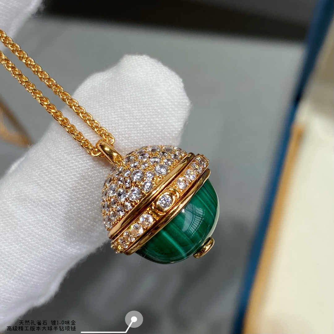 piaget half-Di*m*nd natural malachite large ball necklace