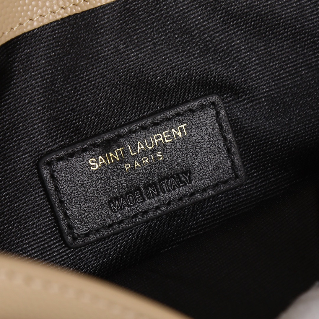 Y*L uptown pouch in grain de poudre embossed leather dark beige 10.6 x 6.2 x 0.7 inches