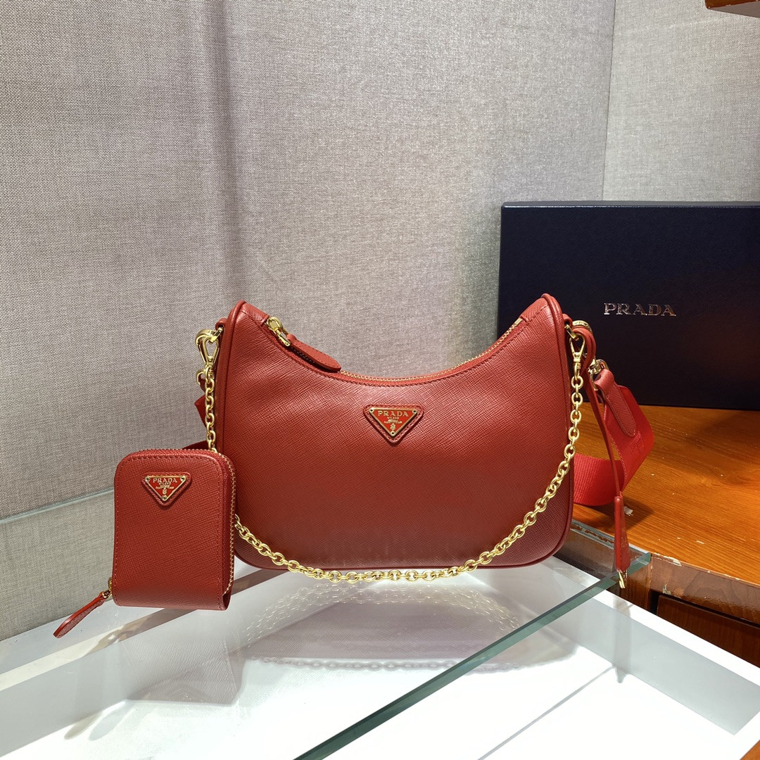 Pra*a re-edition 2005 saffiano leather bag red