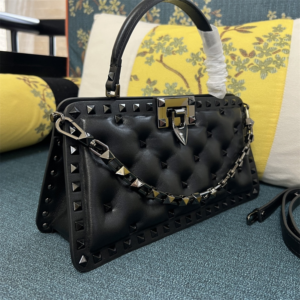 VALENTINO GARAVANI ROCKSTUD PADDED NAPPA HANDBAG BLACK