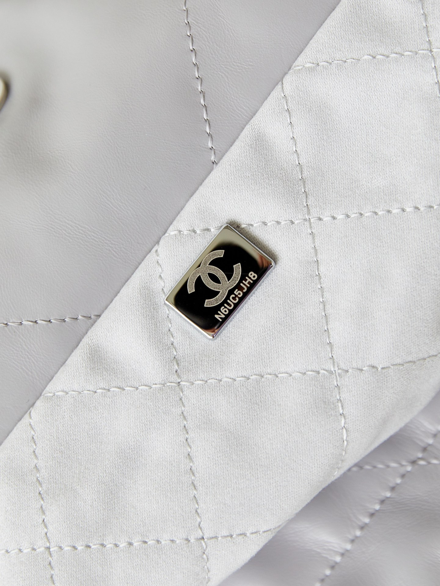 Ch*el 22 small handbag shiny calfskin grey 13.7×14.4×2.7 in