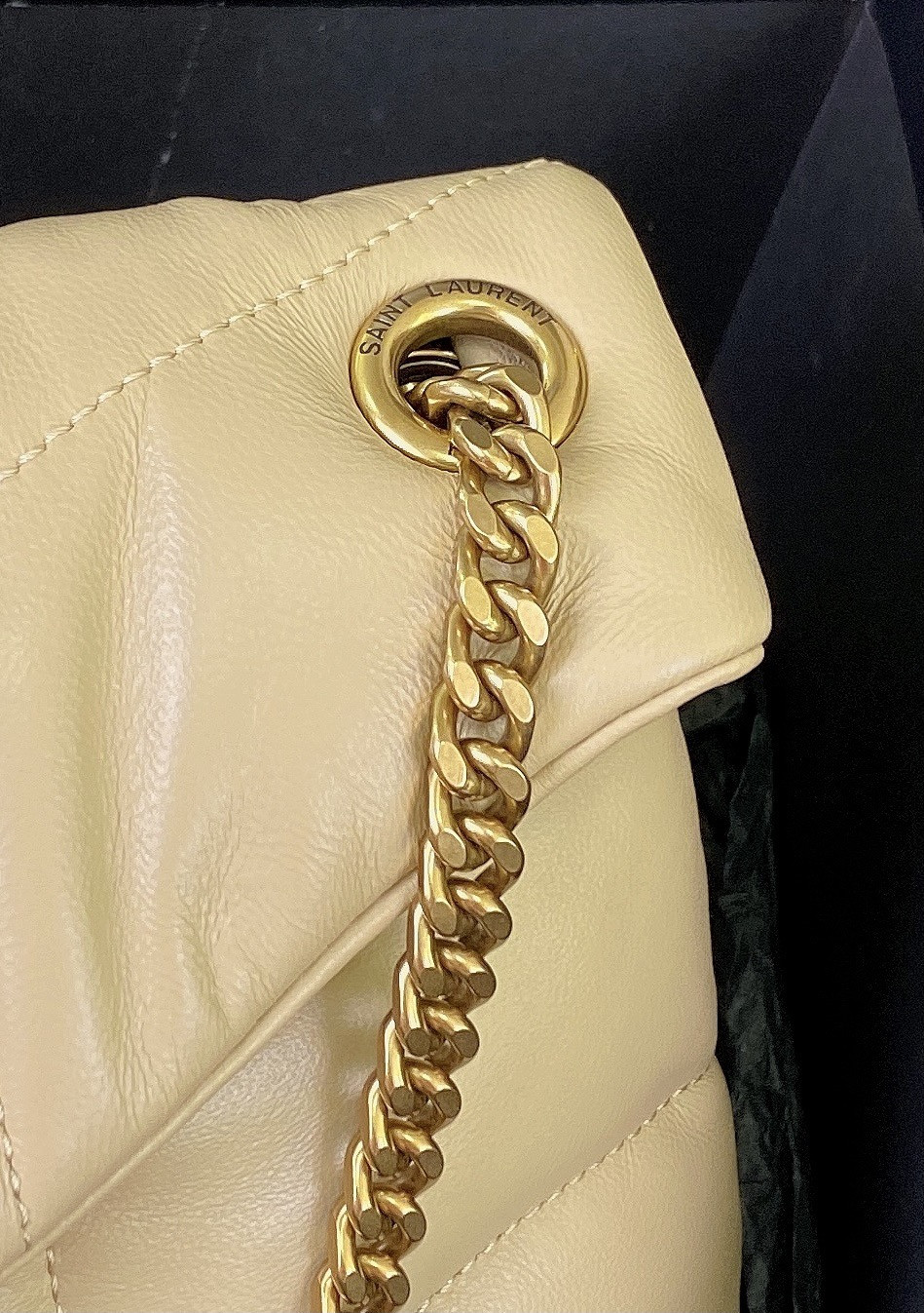 Y*L puffer small in nappa leather beige 11.4 x 6.6 x 4.3 inches