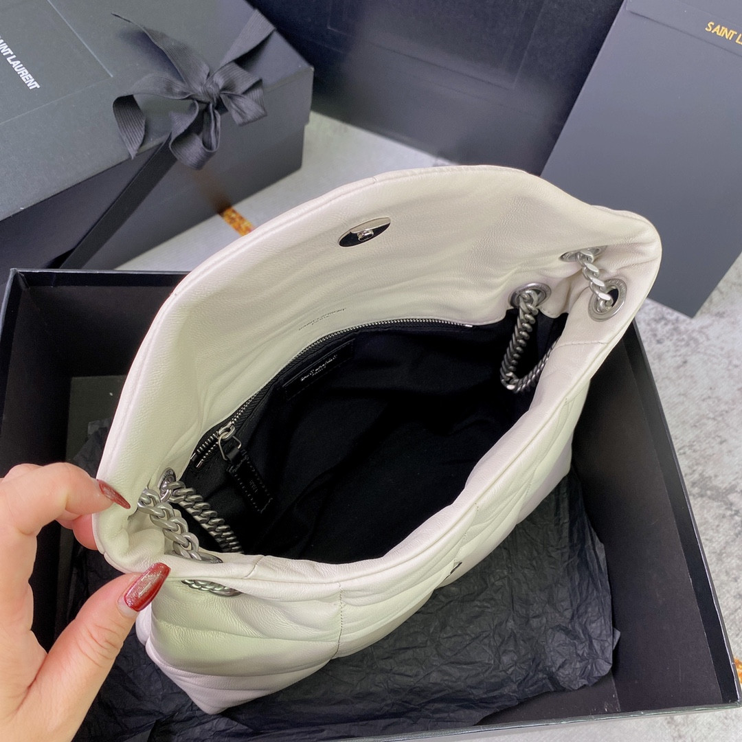 Y*L puffer small in nappa leather white silver 11.4 x 6.6 x 4.3 inches