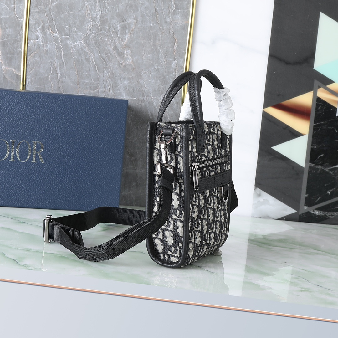 Dior Safari North-South Tote Bag Beige and Black Dior Oblique Jacquard 8.5 x 9.5 x 3 inches