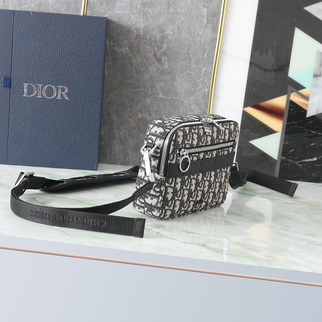 D*or safari bag with strap beige and black D*or oblique jacquard 8.5 x 6 x 2.5 inches