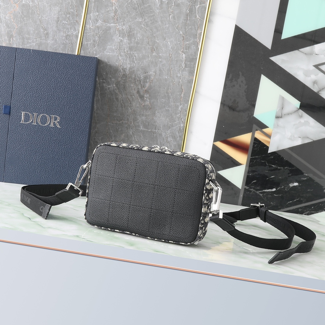 D*or safari bag with strap beige and black D*or oblique jacquard 8.5 x 6 x 2.5 inches