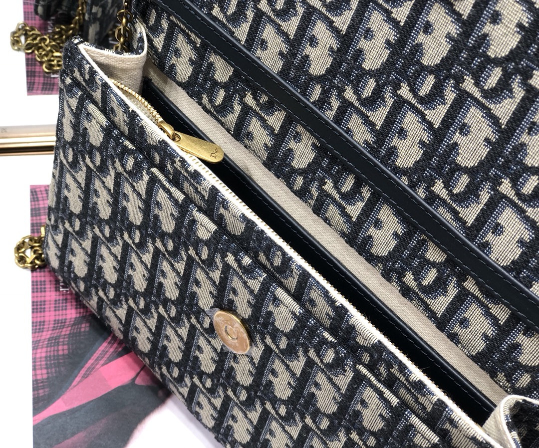 D*or saddle pouch blue D*or oblique jacquard 8.5 x 5.5 x 1.5 inches