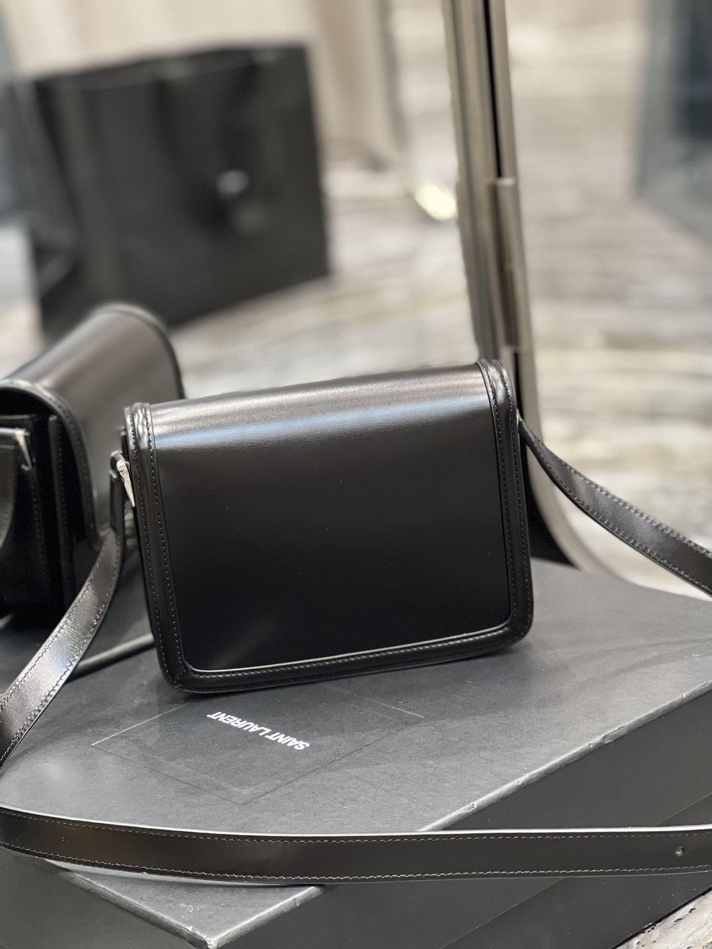 Y*L solferino small in glazed leather  7.4 x 5.1 x 1.9 inches