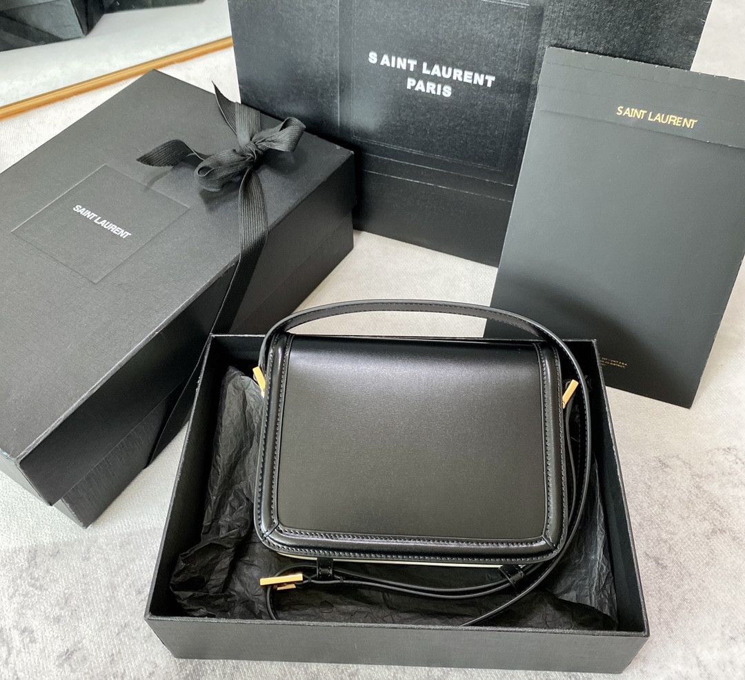 y*l solferino small satchel in box Sa**t Lau*nt black 7.4 x 5.1 x 1.9 inches