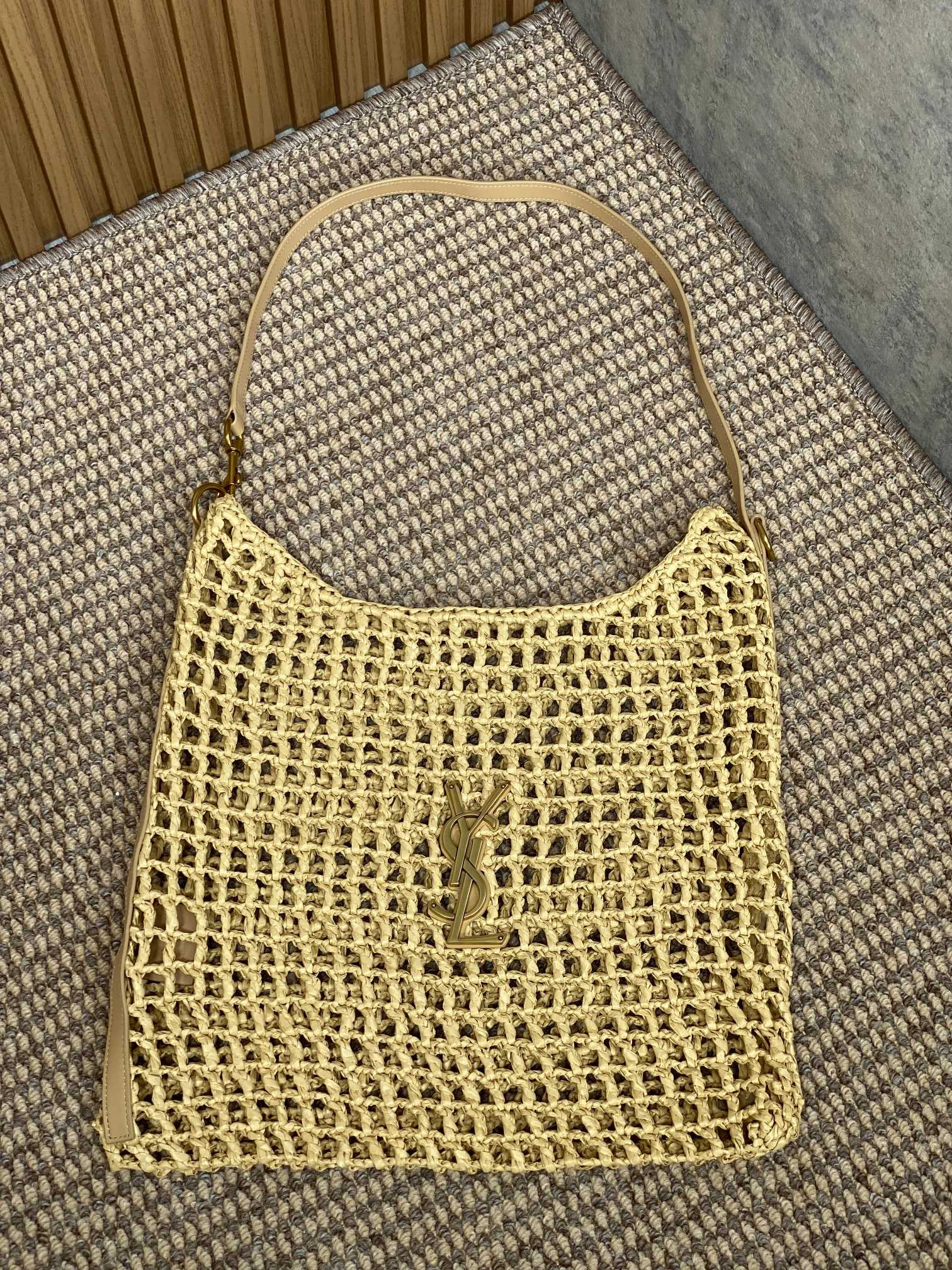 Y*L oxalis bag in raffia macramÉ color natural 14.6x15.7x1.2inches