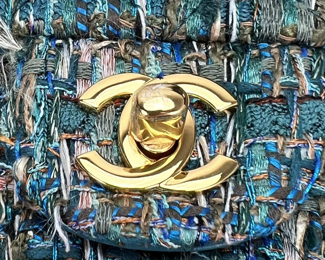 Ch*el classic 11.12 handbag tweed & gold-tone metal 6 × 9.9 × 2.5 in