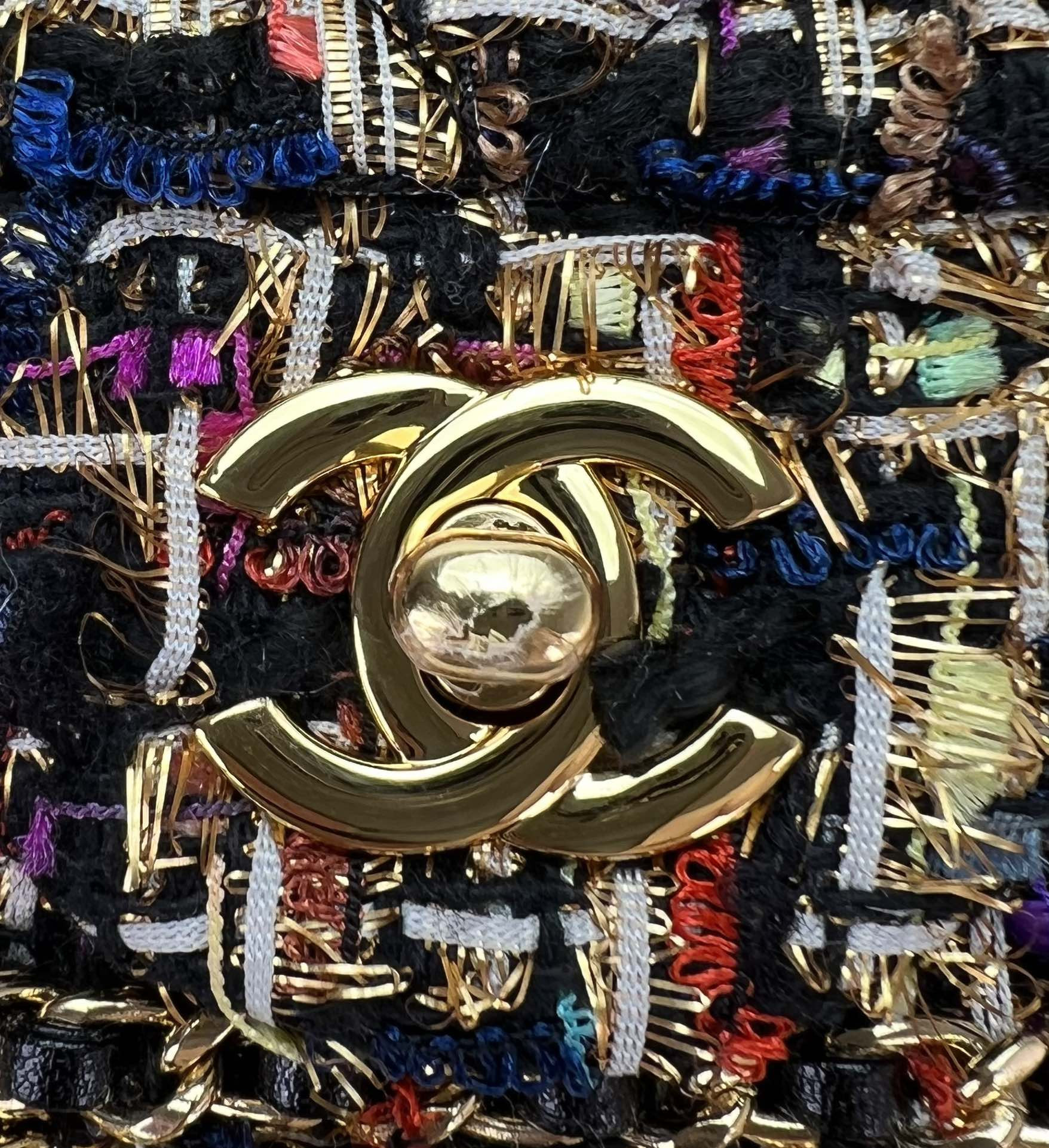 Ch*el classic 11.12 handbag tweed & gold-tone metal 6 × 9.9 × 2.5 in