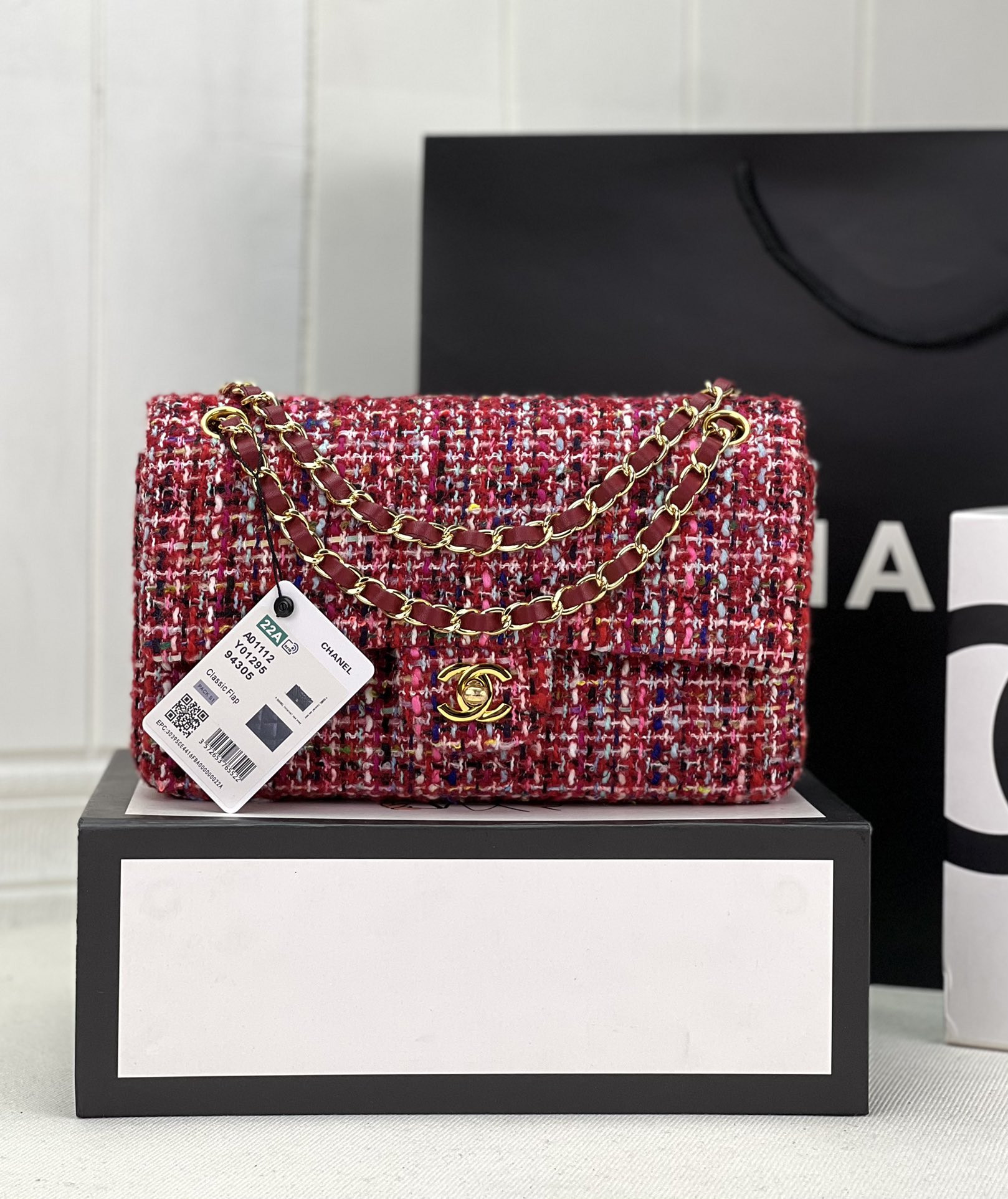 Ch*el classic 11.12 handbag tweed & gold-tone metal 6 × 9.9 × 2.5 in