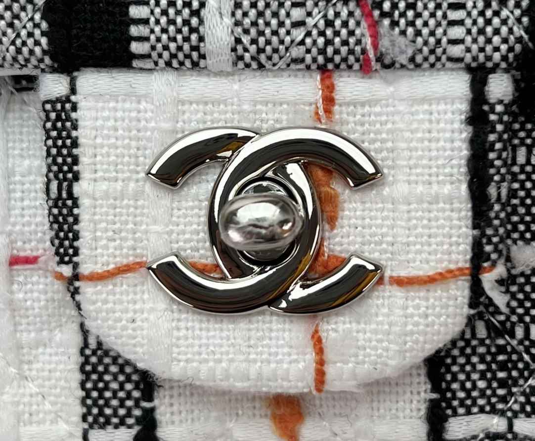 Ch*el mini classic 11.12 handbag tweed & silver-tone metal 4.7 × 7.8 × 2.3 in