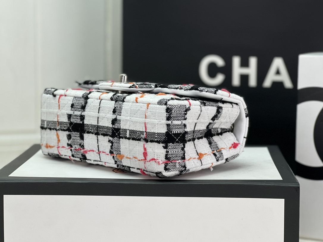 Ch*el mini classic 11.12 handbag tweed & silver-tone metal 4.7 × 7.8 × 2.3 in