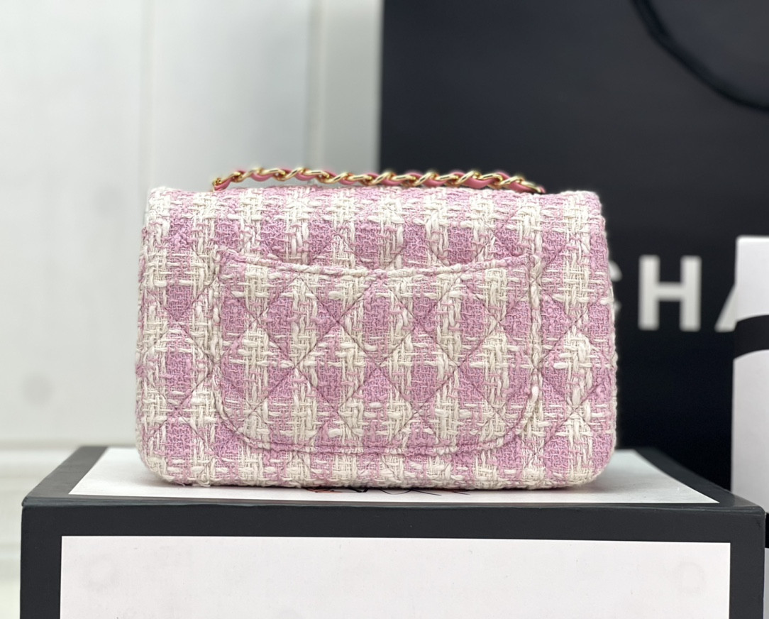 Ch*el mini classic 11.12 handbag tweed & gold-tone metal 4.7 × 7.8 × 2.3 in