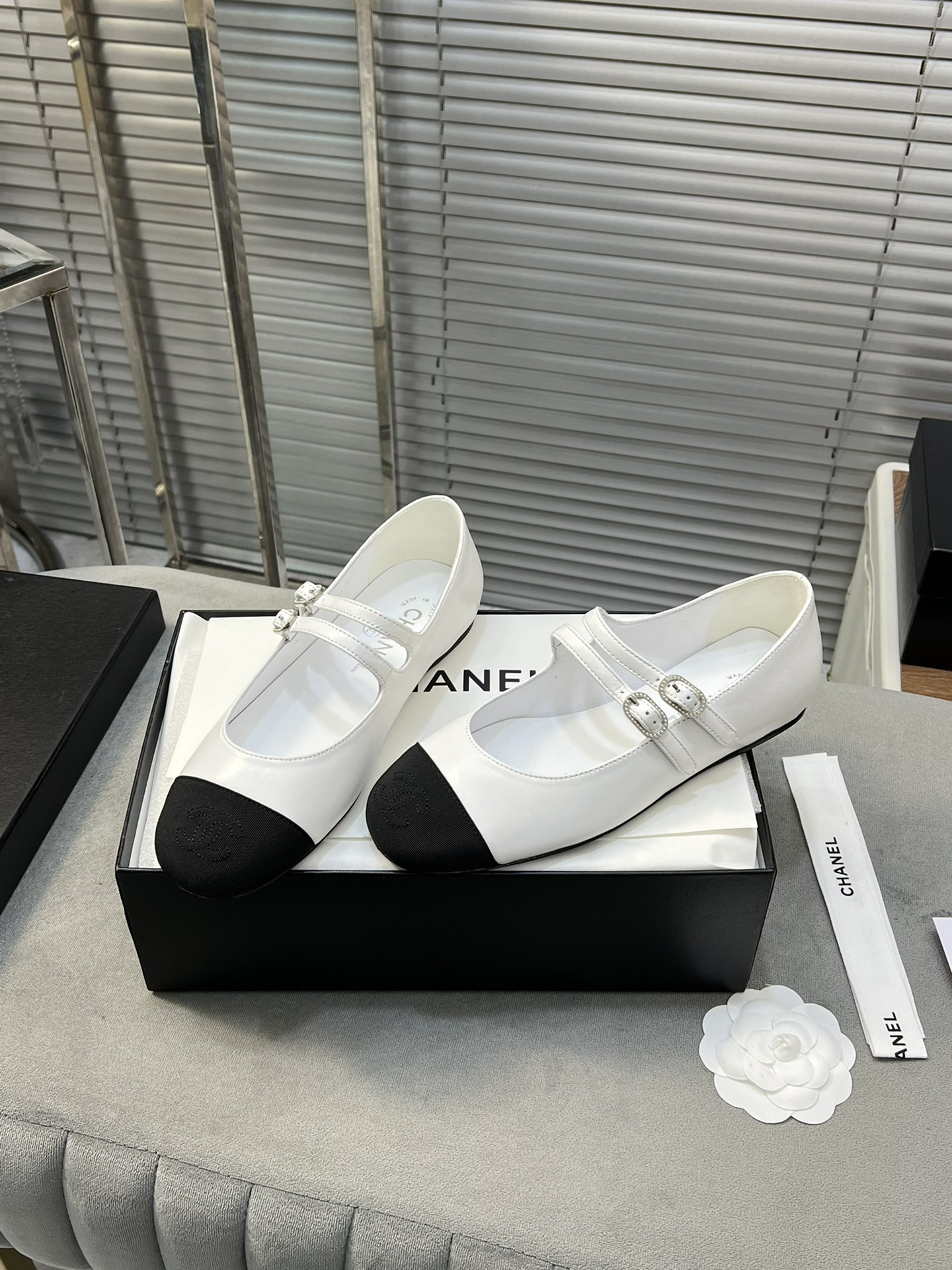 ua Ch*el mary janes lambskin & grosgrain