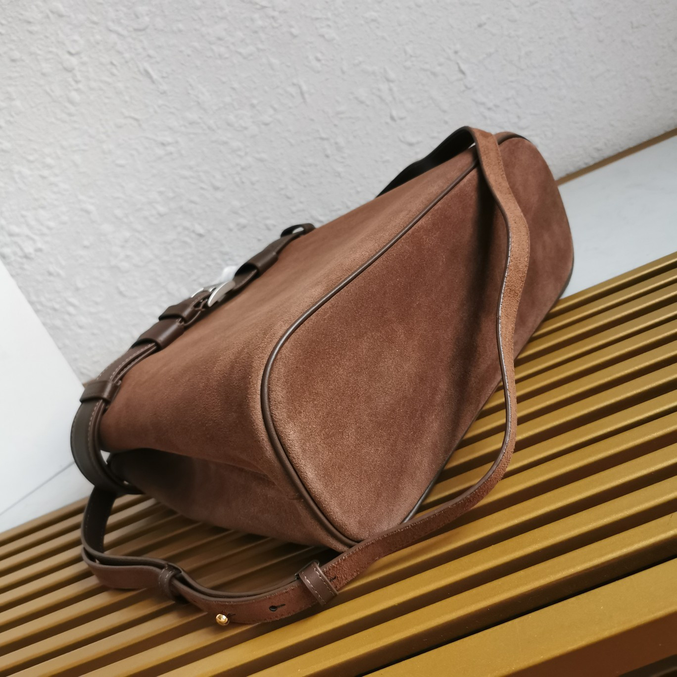 Pra*a large Pra*a buckle suede bag with belt 27.5x37.5x14cm